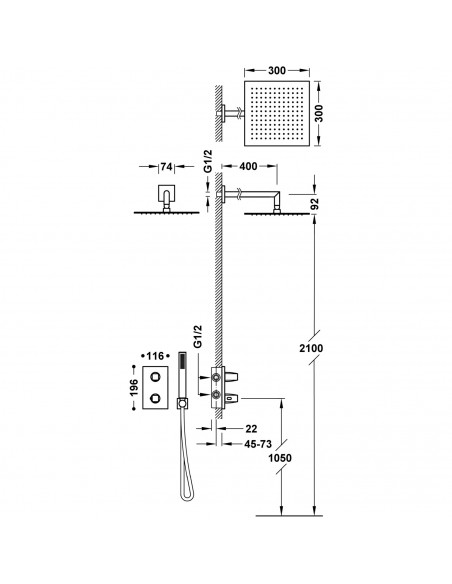 Zestaw baterii prysznicowej termostatycznej podtynkowej 2-drożnej TRES - THERM-BOX 21125004