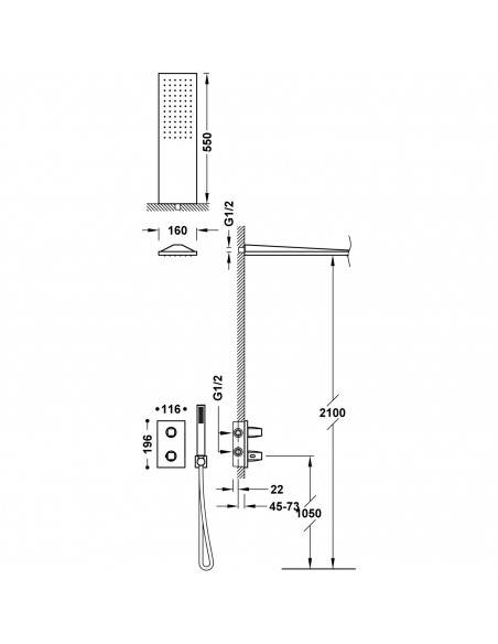 Zestaw baterii prysznicowej termostatycznej podtynkowej 2-drożnej TRES - THERM-BOX 21125005