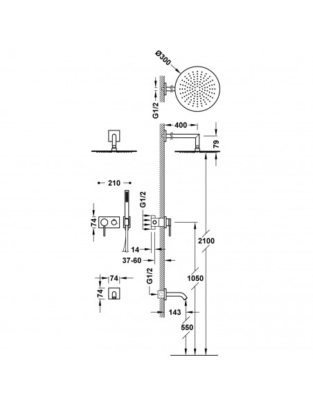 Bateria jednouchwytowa prysznicowa podtynkowa 3-drożna TRES 3V 21027313