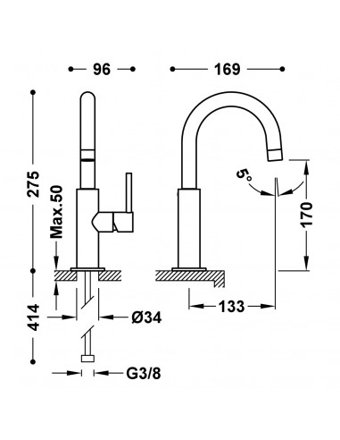 Bateria umywalkowa stojąca z boczną...