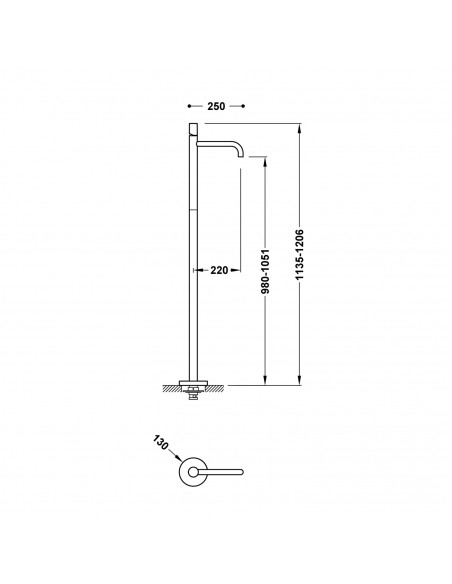 Bateria umywalkowa stojąca wysoka z przyłączem w podłodze TRES - STUDY 26285306KMB