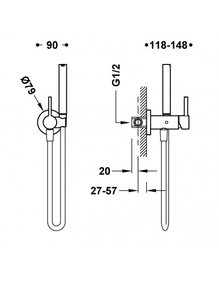 Bateria jednouchwytowa bidetowa podtynkowa TRES - STUDY 134123KMB