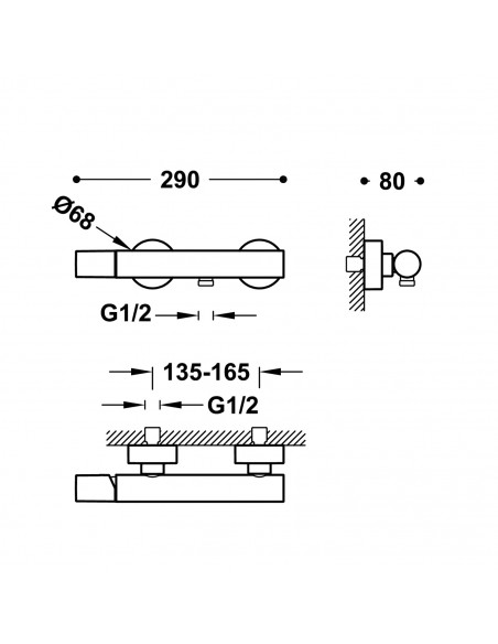 Bateria jednouchwytowa ścienna natryskowa TRES - STUDY 26116701KMB