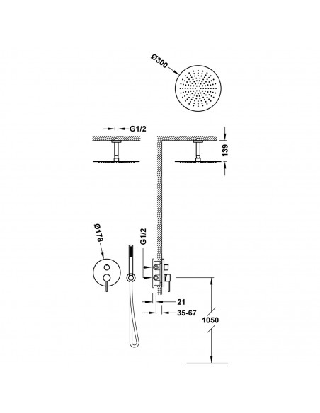 Zestaw baterii jednouchwytowej podtynkowej 2-drożnej Rapid-box prysznicowej TRES - STUDY 26228003KMB