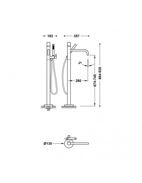 Bateria jednouchwytowa wolnostojąca wannowa TRES - STUDY 26247006KMB
