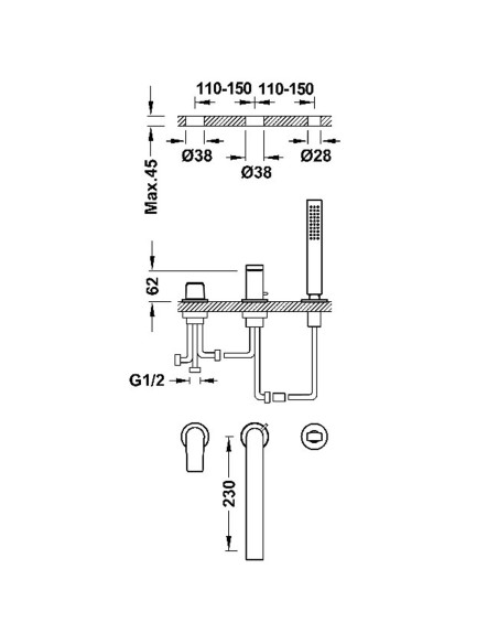 Bateria jednouchwytowa z montażem na krawędzi wanny TRES - PROJECT 21116103KMB