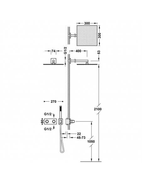 Zestaw baterii termostatycznej podtynkowej 2-drożnej prysznicowej TRES - B-System 30725204KMB