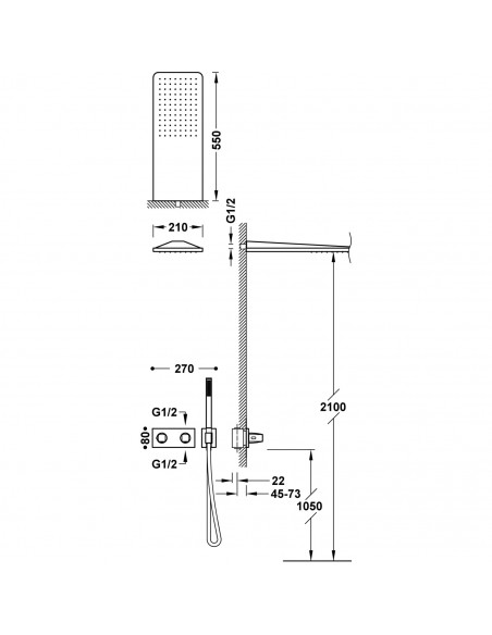 Zestaw baterii termostatycznej podtynkowej 2-drożnej prysznicowej TRES - B-System 30725205KMB