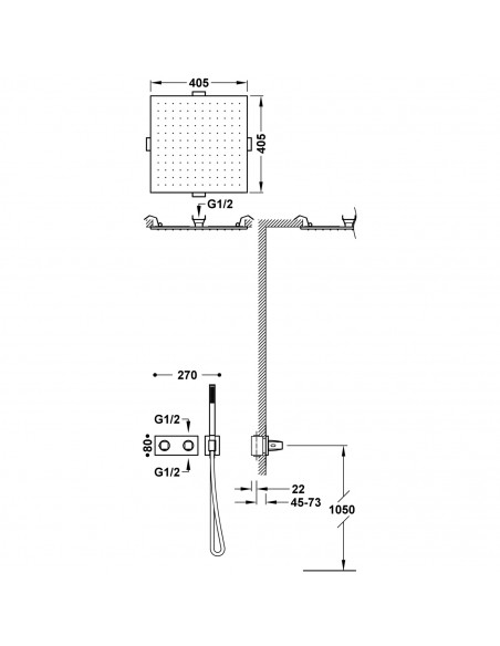 Zestaw baterii termostatycznej podtynkowej 2-drożnej prysznicowej TRES - B-System 30725206KMB