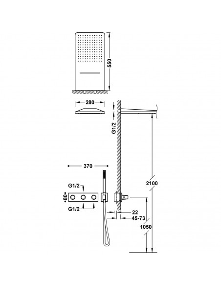 Zestaw baterii termostatycznej podtynkowej 3-drożnej prysznicowej TRES - B-System 30725305KMB