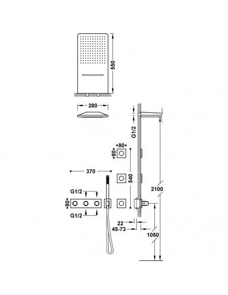 Zestaw baterii termostatycznej podtynkowej 4-drożnej prysznicowej TRES - B-System 30725405KMB