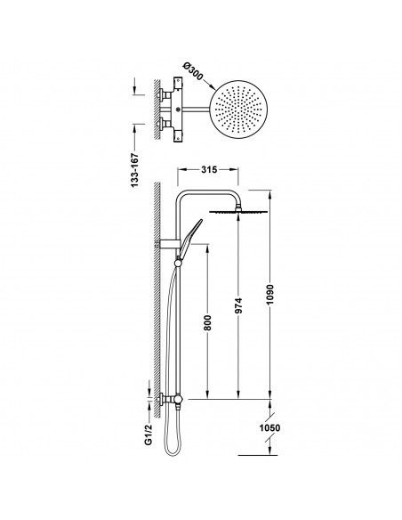 Zestaw baterii termostatycznej naściennej 2-drożnej prysznicowej TRES Over-wall 19039314KMB
