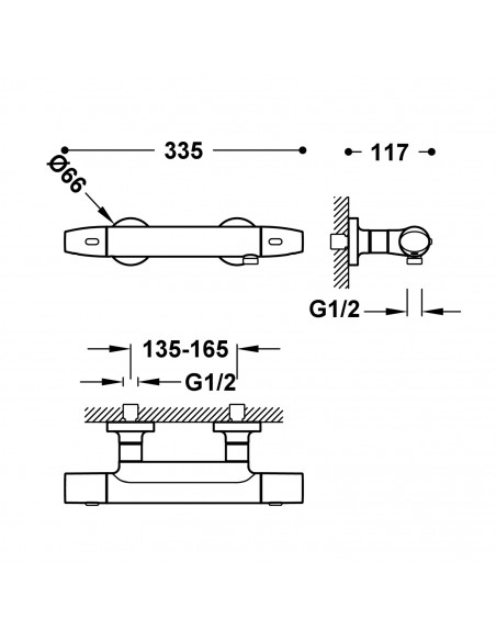 Bateria termostatyczna naścienna prysznicowa Tres Over-wall 19016403KMB