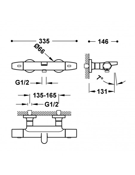 Bateria termostatyczna naścienna wannowa Tres Over-wall 19017403KMB