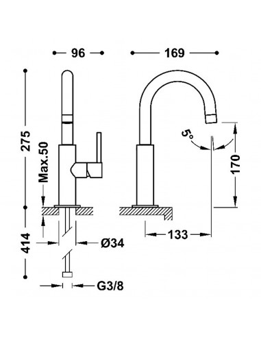 Bateria umywalkowa stojąca z boczną...