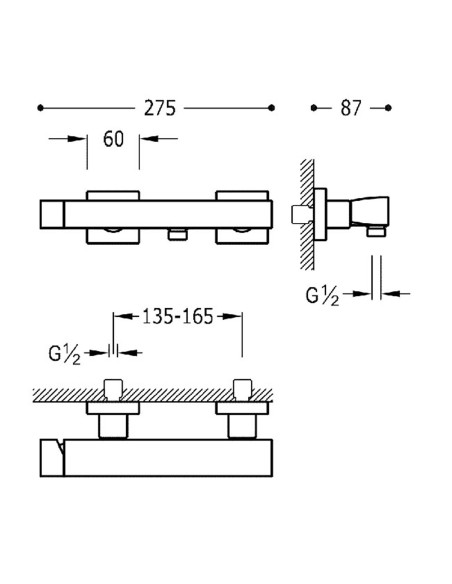 Bateria natryskowa jednouchwytowa ścienna TRES - SLIM 20216701OM