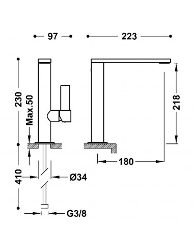Bateria umywalkowa stojąca z boczną...