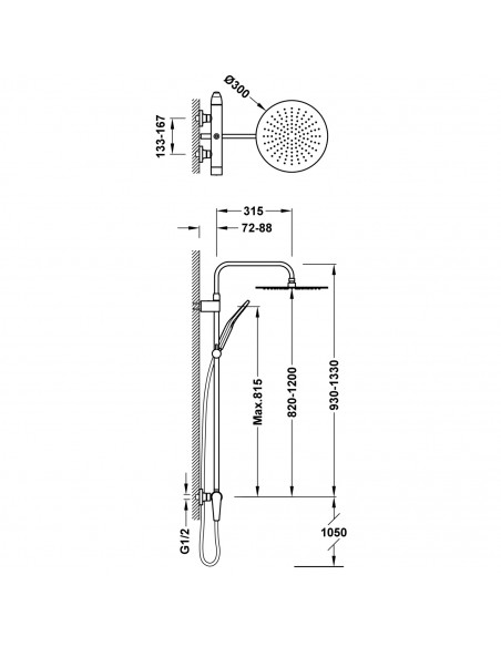 Zestaw natryskowy z baterią ścienną TRES - FUJI 28119701AC