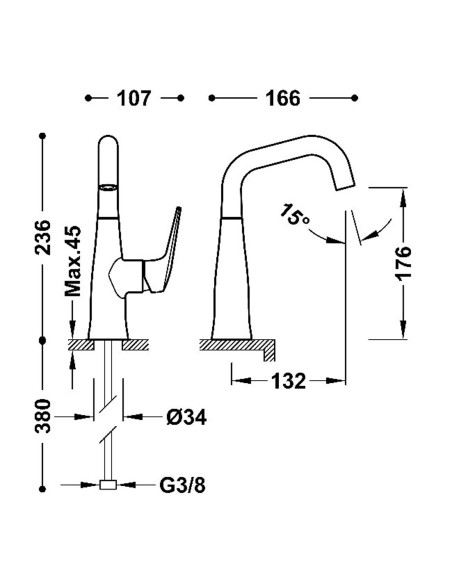 Bateria umywalkowa stojąca z boczną dźwignią TRES - FUJI 28144701KMB
