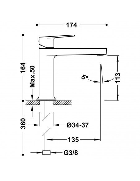 Bateria umywalkowa stojąca TRES - PROJECT 22110301
