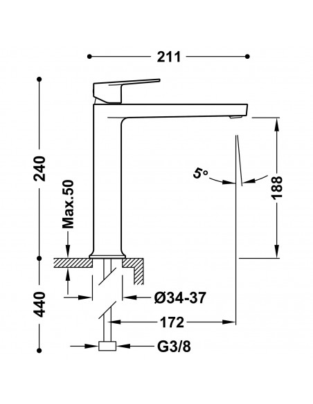 Bateria umywalkowa wysoka stojąca TRES - PROJECT 22120401
