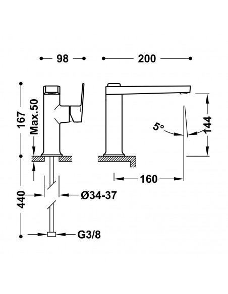 Bateria umywalkowa z boczną dźwignią stojąca TRES - PROJECT 22144701