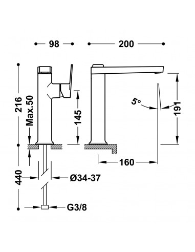 Bateria umywalkowa z boczną dźwignią...