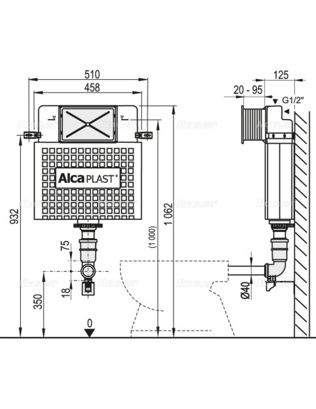 Alcaplast Basicmodul - Zbiornik-spłuczka do zabudowy ciężkiej A112