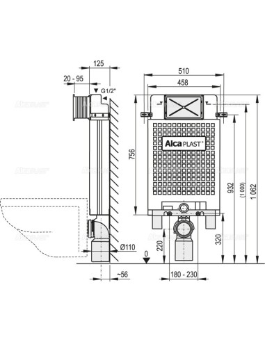 Alcapast Alcamodul - Podtynkowy system instalacyjny do zabudowy ciężkiej (wysokość zabudowy 1 m)  A100/1000