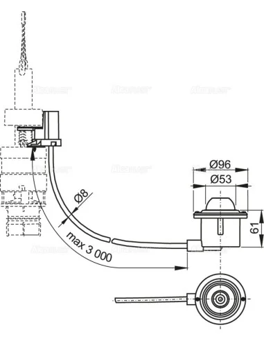 Zdalne pneumatyczne spłukiwanie – nożne, metal, zabudowa: do podłogi MPO12