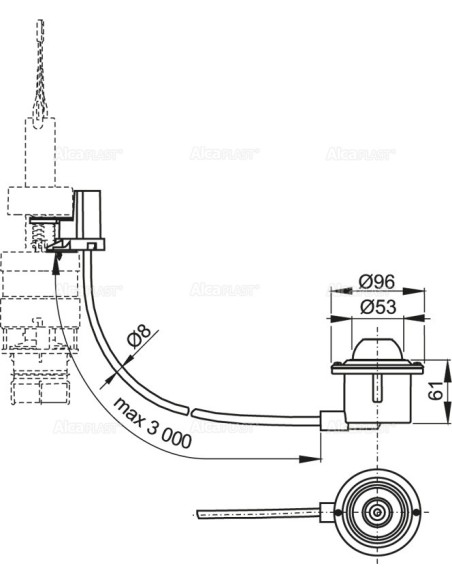 Zdalne pneumatyczne spłukiwanie – nożne, metal, zabudowa: do podłogi MPO12