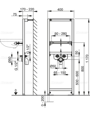 Alcaplast Rama montażowa do umywalki (wysokość zabudowy 1,2 m) A104/1200