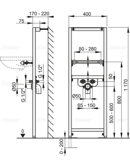 Alcaplast Rama montażowa do umywalki (wysokość zabudowy 1,2 m) A104/1200