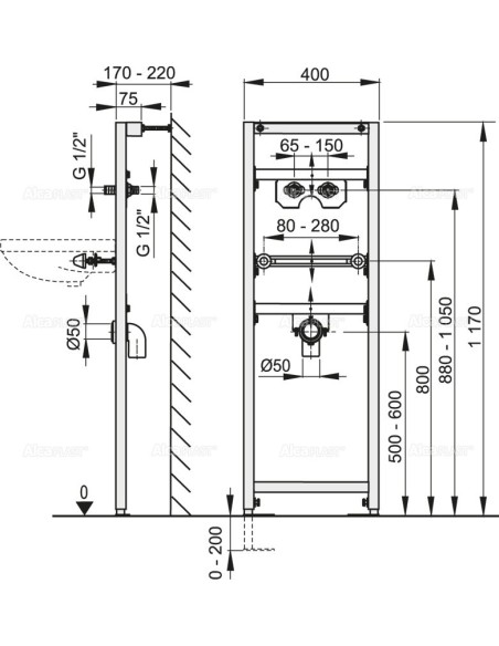 Alcaplast Rama montażowa do umywalki (wysokość zabudowy 1,2 m) A104A/1200