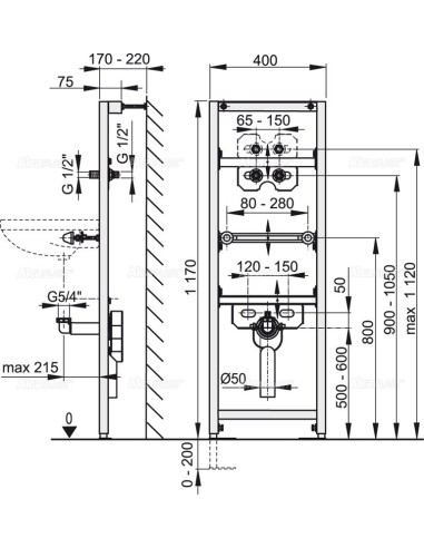 Alcaplast Rama montażowa umywalki z zabudowanym syfonem (wysokość zabudowy 1,2 m)  A104AVS/1200