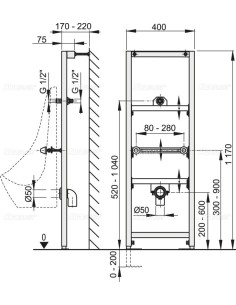 Alcaplast Rama montażowa do pisuaru (wysokość zabudowy 1,2 m) A107/1200 2