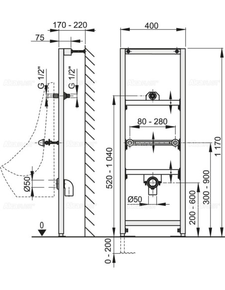 Alcaplast Rama montażowa do pisuaru (wysokość zabudowy 1,2 m) A107/1200