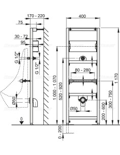 Alcaplast Rama montażowa do pisuaru z mocowaniem sensora (wysokość zabudowy 1,2 m) A107S/1200 2
