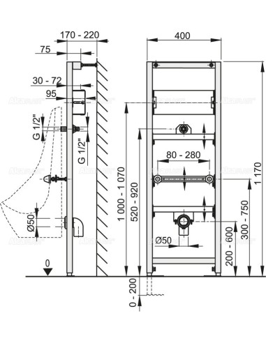 Alcaplast Rama montażowa do pisuaru z mocowaniem sensora (wysokość zabudowy 1,2 m) A107S/1200
