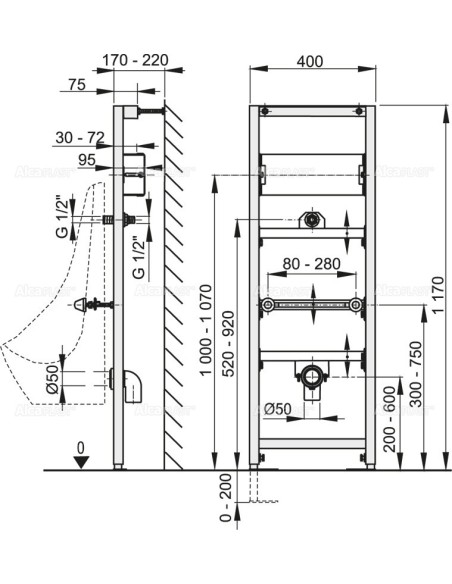 Alcaplast Rama montażowa do pisuaru z mocowaniem sensora (wysokość zabudowy 1,2 m) A107S/1200