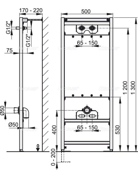 Alcaplast Rama montażowa do zlewni (wysokość zabudowy 1,3 m) A108/1300