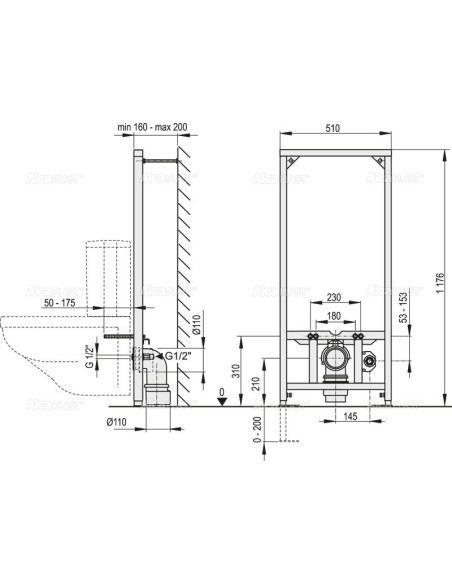 Alcaplast Rama montażowa do wiszącego WC kombi (wysokość zabudowy 1,2 m) A113/1200