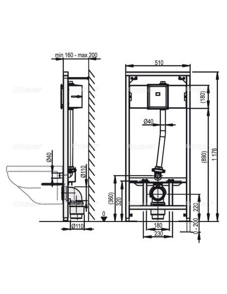 Alcaplast Rama montażowa do miski wiszącej WC z mocowaniem sensora (wysokość zabudowy 1,2 m) A114S/1200