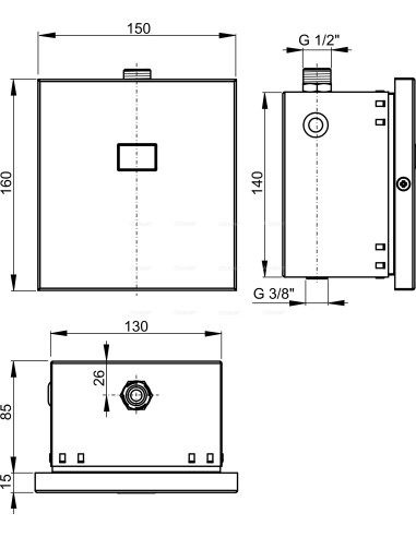 Alcaplast Automatyczny zawór pisuarowy, metal 12 V (zasilanie z sieci) ASP4K