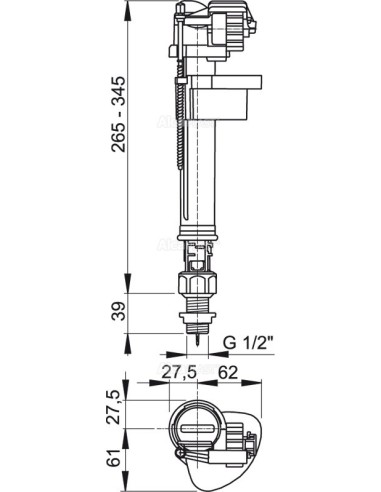 Alcaplast Zawór napełniający dolno zasilany z metalową końcówką A18 1/2"