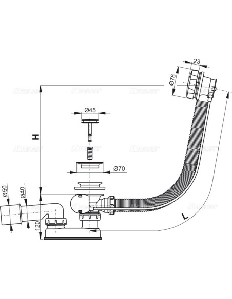 Alcaplast Syfon wannowy z korkiem automat metal (długośc 100 cm) A55K 100