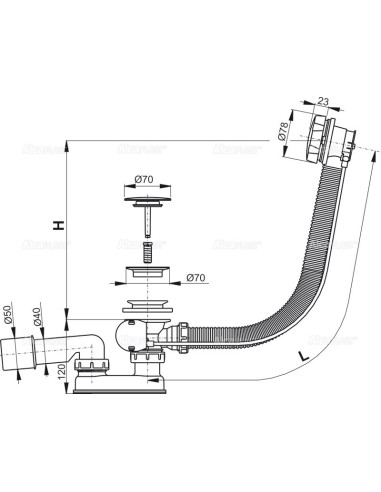 Alcaplast Syfon wannowy z korkiem automat metal (długośc 80 cm) A55KM 80 Alcaplast Syfon wannowy z korkiem automat metal (długośc 80 cm) A55KM 80