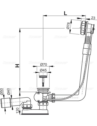 Alcaplast Syfon wannowy z korkiem automat metal (długośc 80 cm) A550K 80 Alcaplast Syfon wannowy z korkiem automat metal (długośc 80 cm) A550K 80
