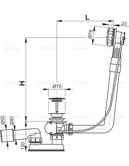 Alcaplast Syfon wannowy z korkiem automat metal (długośc 100 cm) A550KM 100