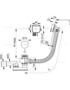 Alcaplast Syfon wannowy automatyczny z napełnianiem przelewem (długośc 80 cm) A564CRM1 80 2